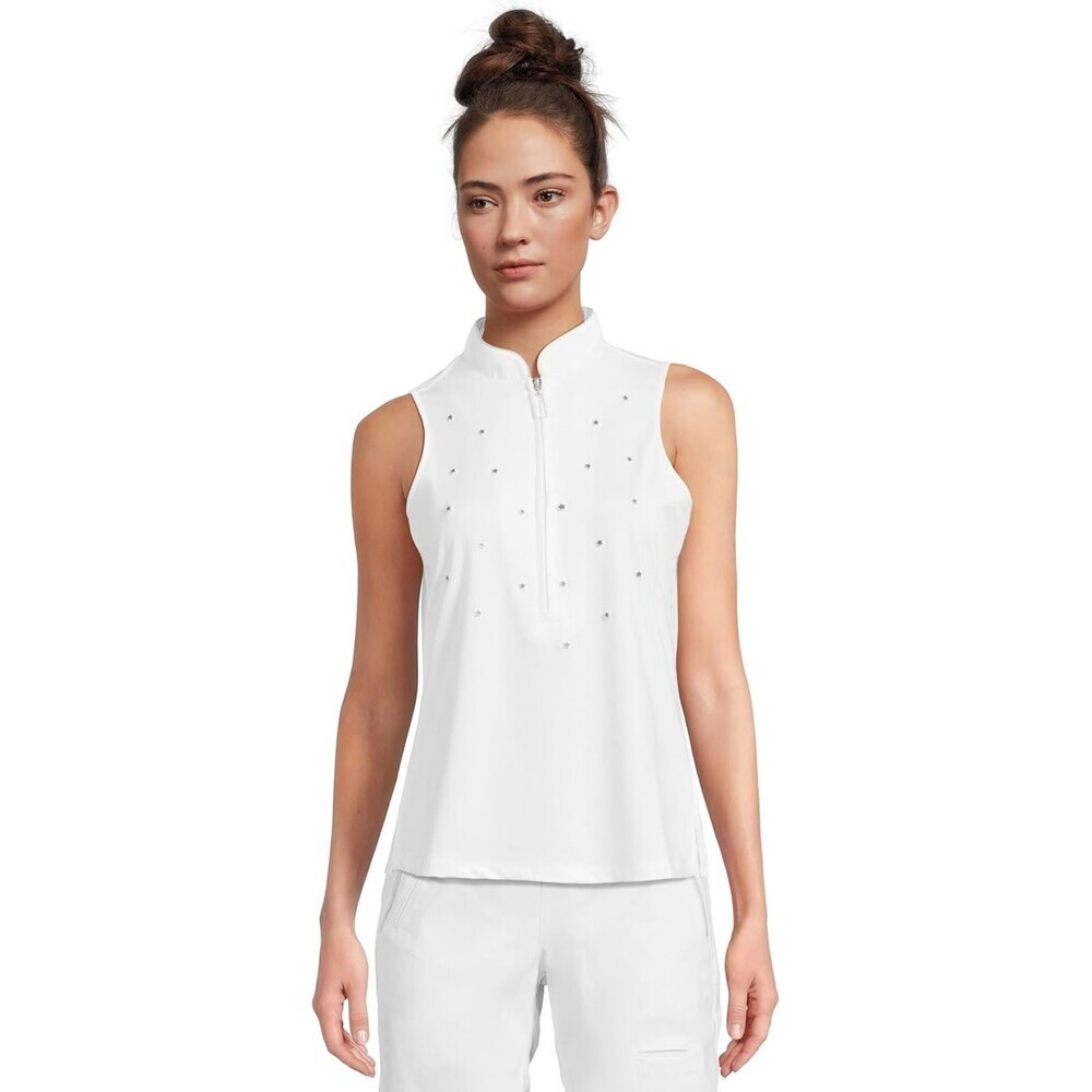 Jamie Sadock Top Women's XS White Star Embellished Sleeveless Half Zip GBO996